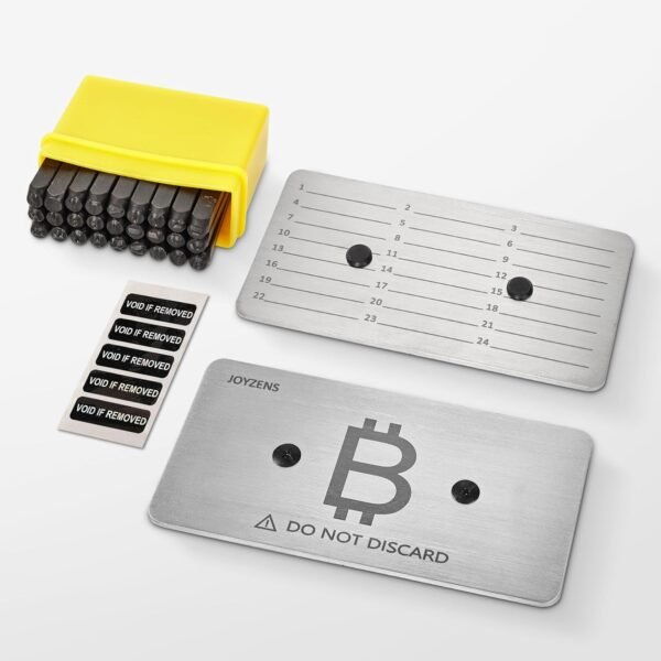 Stainless Steel Seed Phrase Storage Kit - 2.36"x4.72" Metal Backup Plates + Stamping Tools, Bitcoin & Crypto Wallet Cold Storage, Tamper-Evident Design (2-Plates) (Alphabetic Punch Set) - Image 2