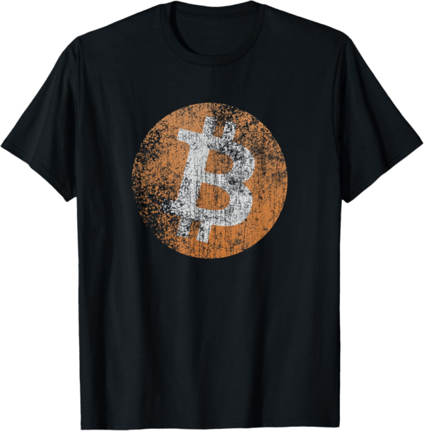 Vintage Distressed Bitcoin Logo Design, Retro Crypto, Money T-Shirt - Image 2