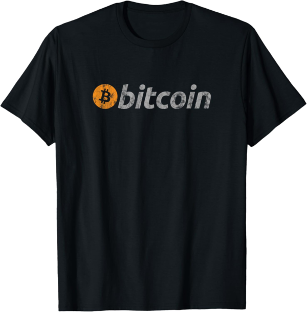 Vintage Look Bitcoin Logo T-Shirt - Black, Unisex-Adults, Short Sleeve, Classic Fit, Cotton Blend, Small - Image 2