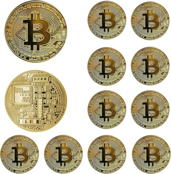 12Pcs Bitcoin Coin - Gold Physical Bitcoin Commemorative Tokens with Protective Case, Blockchain Cryptocurrency Collectibles for Home and Office Decoration(Gold) - Image 2