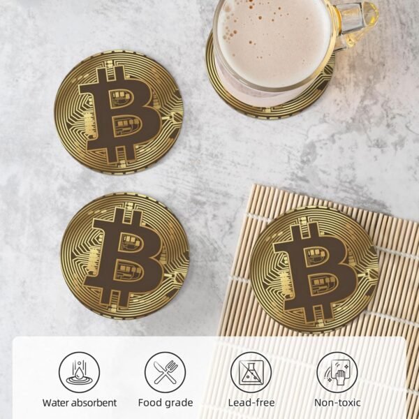 Bitcoin BTC Crypto Currency Coasters for Drinks Set of 4, Absorbent Ceramic Drink Coasters for Coffee Table Wooden Table Cup Bar, 4 Inches - Image 5