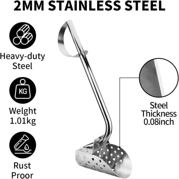 Metal Detector Sand Scoops - Efficient for Beach and Water Treasure Hunting, Alluvial Gold Mining, and Exploration. Lightweight Stainless Steel Models with Long Handles and Unique Design (AB-1) - Image 4