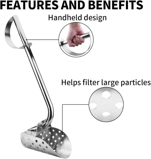 Metal Detector Sand Scoops - Efficient for Beach and Water Treasure Hunting, Alluvial Gold Mining, and Exploration. Lightweight Stainless Steel Models with Long Handles and Unique Design (AB-1) - Image 8