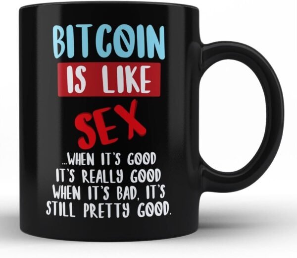 Bitcoin Is Like Sex Funny Quote Black Coffee Mug By HOM - Image 2