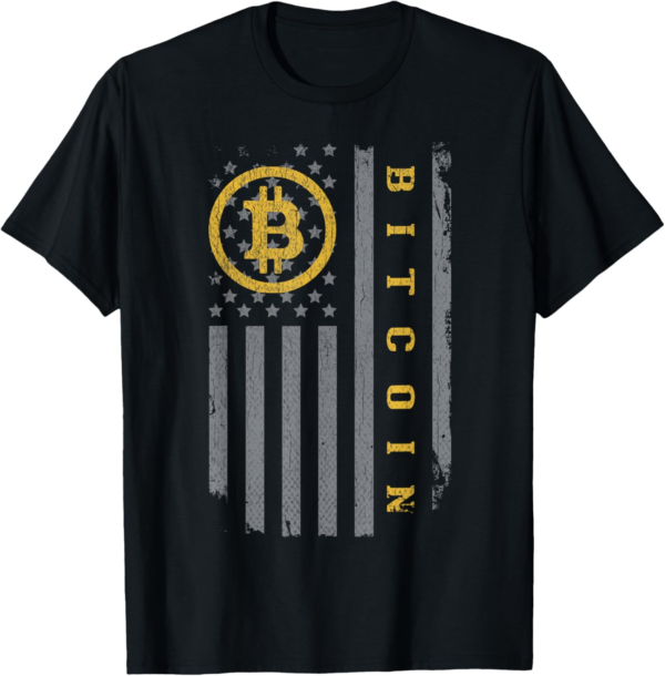 USA Flag Bitcoin Distressed Digital Currency BTC Crypto Coin Women Men T-Shirt - Image 2