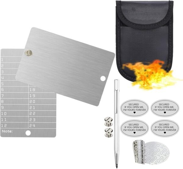 10 in 1 Stainless Steel Bitcoin Crypto Wallet Kit with Fireproof Waterproof Bag, Engraving Pen, Security Seal for Digital Cryptocurrency Backups Seed Storage Compatible with BIP39 Hardware - Image 2