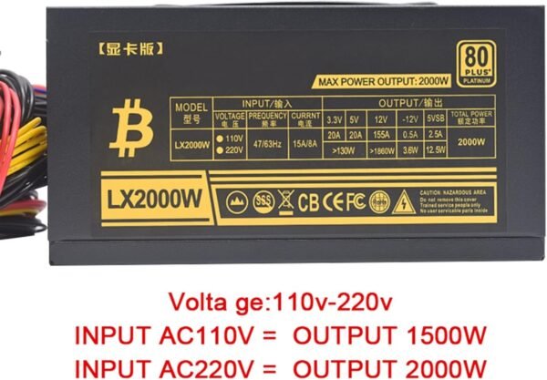 XMKT 2000W Bitcoin Mining PSU PC Power Supply Computer Mining Rig 8 GPU ATX Ethereum Coin 12v 4 pin Power Supply - Image 6