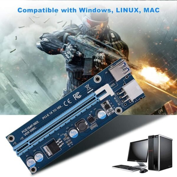 Mini PCI E to PCI Express16x Extender Riser Adapter, SATA Power Cord Converter for Video Card Mining Adopt 4 Solid-State Capacitors, 6pin Interface on The Graphics Card etc. - Image 5