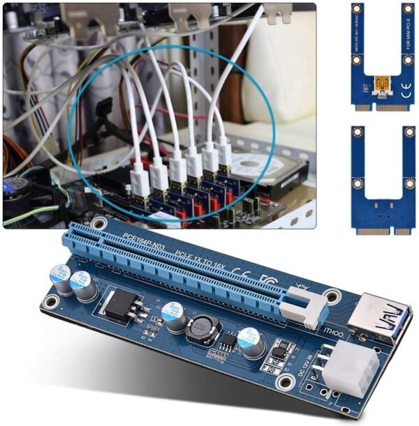 Mini PCI E to PCI Express16x Extender Riser Adapter, SATA Power Cord Converter for Video Card Mining Adopt 4 Solid-State Capacitors, 6pin Interface on The Graphics Card etc. - Image 6