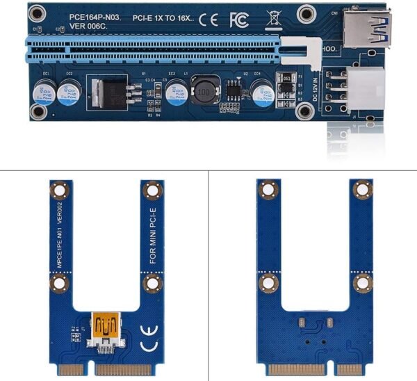 Mini PCI E to PCI Express16x Extender Riser Adapter, SATA Power Cord Converter for Video Card Mining Adopt 4 Solid-State Capacitors, 6pin Interface on The Graphics Card etc. - Image 8