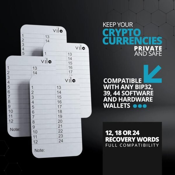 vilo 4 Stainless Steel Plates + Punch Set, 24 Crypto seed phrase storage, Crypto Cold Storage Seed Backup, Compatible with All BIP39, Ledger Nano, Trezor, KeepKey, Coldcard. - Image 5
