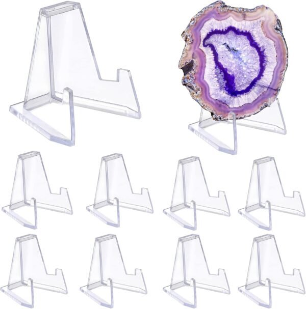 Hipiwe 10 Packs Acrylic Easel Stands X-Large Clear Coin Display Easel Holder for Displaying Agate Slices Coins Challenge Medals Casino Chips, 2.7 Inch Tall - Image 2