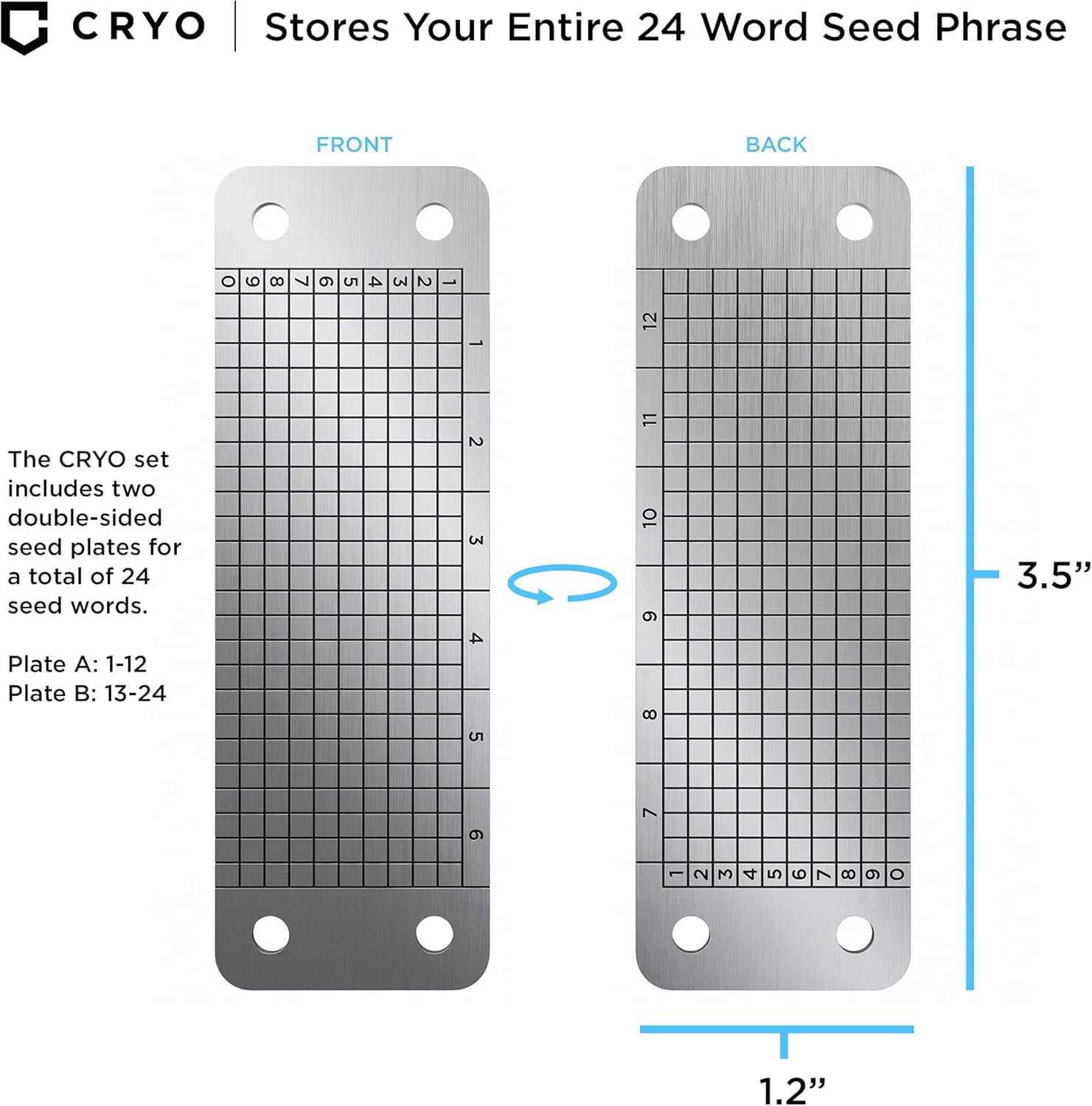 CRYO Crypto Seed Phrase Storage Metal Plate - Cold Wallet Bitcoin 12 to 24 Word Steel Recovery Seedphrase Words Backup - Fireproof Waterproof Cryptocurrency Passphrase & Key Keeper (DOT) 6 CRYO Crypto Seed Phrase Storage Metal Plate - Cold Wallet Bitcoin 12 to 24 Word Steel Recovery Seedphrase Words Backup - Fireproof Waterproof Cryptocurrency Passphrase & Key Keeper (DOT) - Image 6