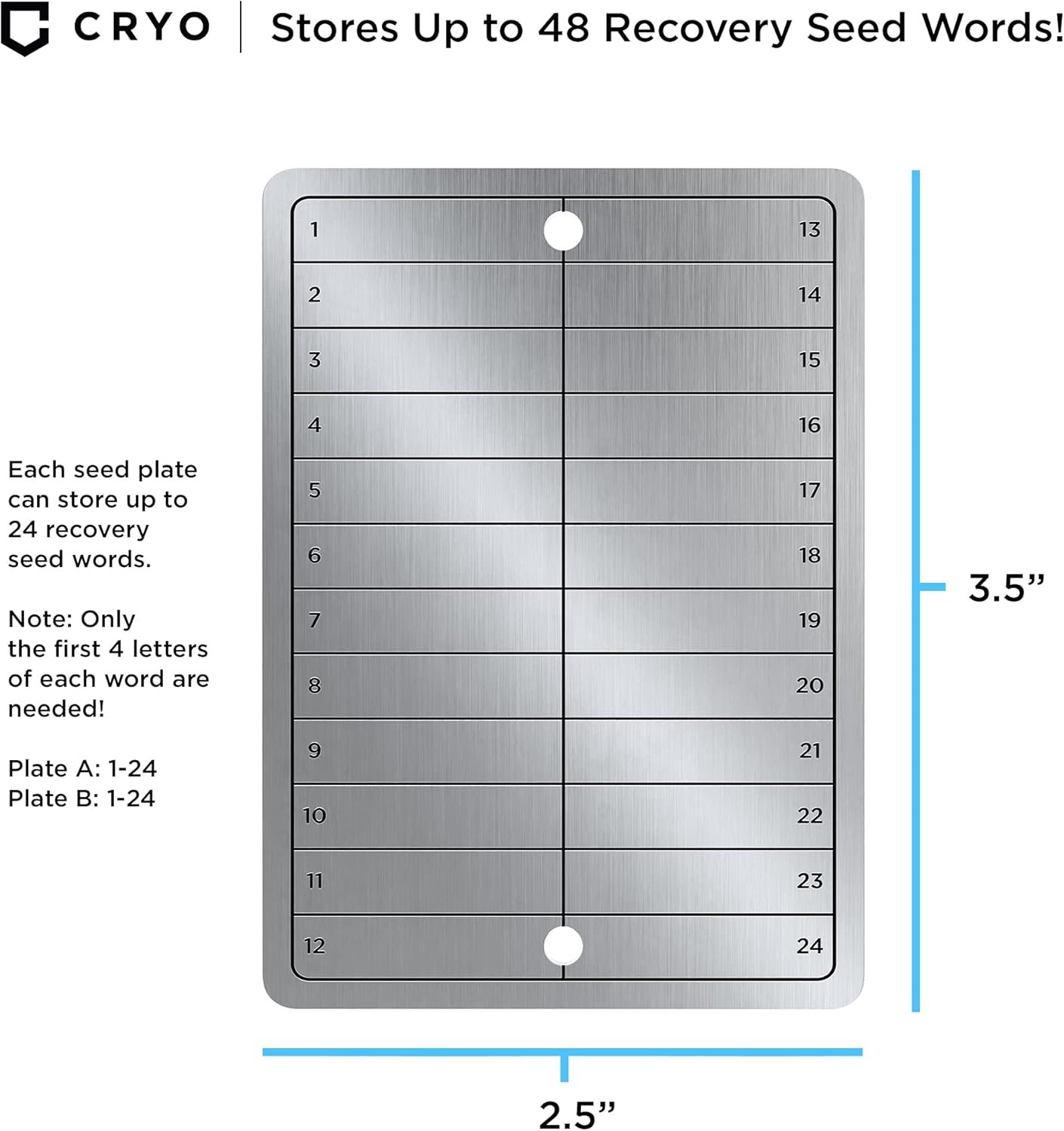 CRYO Crypto Seed Phrase Storage - Bitcoin Stainless Steel Wallet - Crypto Recovery Seed Phrase Backup - Cold Storage Cryptocurrency Backup - Store 12 to 48 Words (CARD) 4 CRYO Crypto Seed Phrase Storage - Bitcoin Stainless Steel Wallet - Crypto Recovery Seed Phrase Backup - Cold Storage Cryptocurrency Backup - Store 12 to 48 Words (CARD) - Image 4