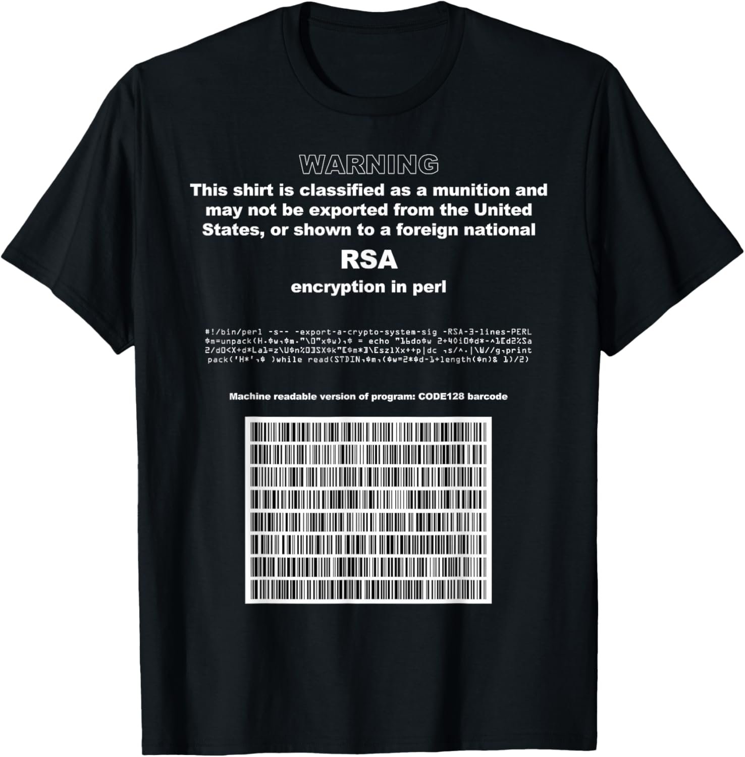 RSA Encryption in PERL Bitcoin Cypherpunk Adam Back Barcode T-Shirt 2 RSA Encryption in PERL Bitcoin Cypherpunk Adam Back Barcode T-Shirt - Image 2