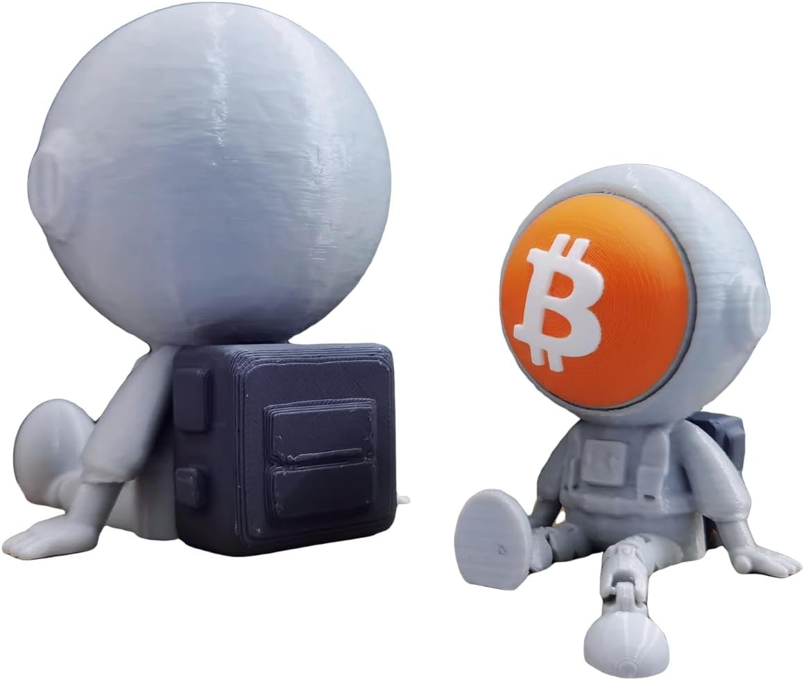Bitcoin Astronaut Figurine Set – 3D Printed Crypto Astronauts with Flexible Legs and BTC Face Mask, Desk Decor and Gift (2 Pieces) 3 Bitcoin Astronaut Figurine Set – 3D Printed Crypto Astronauts with Flexible Legs and BTC Face Mask, Desk Decor and Gift (2 Pieces) - Image 3
