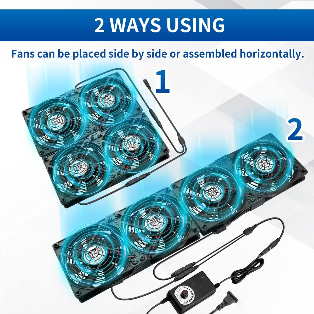 6 x 120mm Server Rack Mount Fan 12V with 100V - 240V AC Power Variable Speed Control, High Airflow for DIY Cooling Mining Rig, Window, AV Cabinets, Home Theater, Refrigerator, Greenhouse 3 6 x 120mm Server Rack Mount Fan 12V with 100V - 240V AC Power Variable Speed Control, High Airflow for DIY Cooling Mining Rig, Window, AV Cabinets, Home Theater, Refrigerator, Greenhouse - Image 3