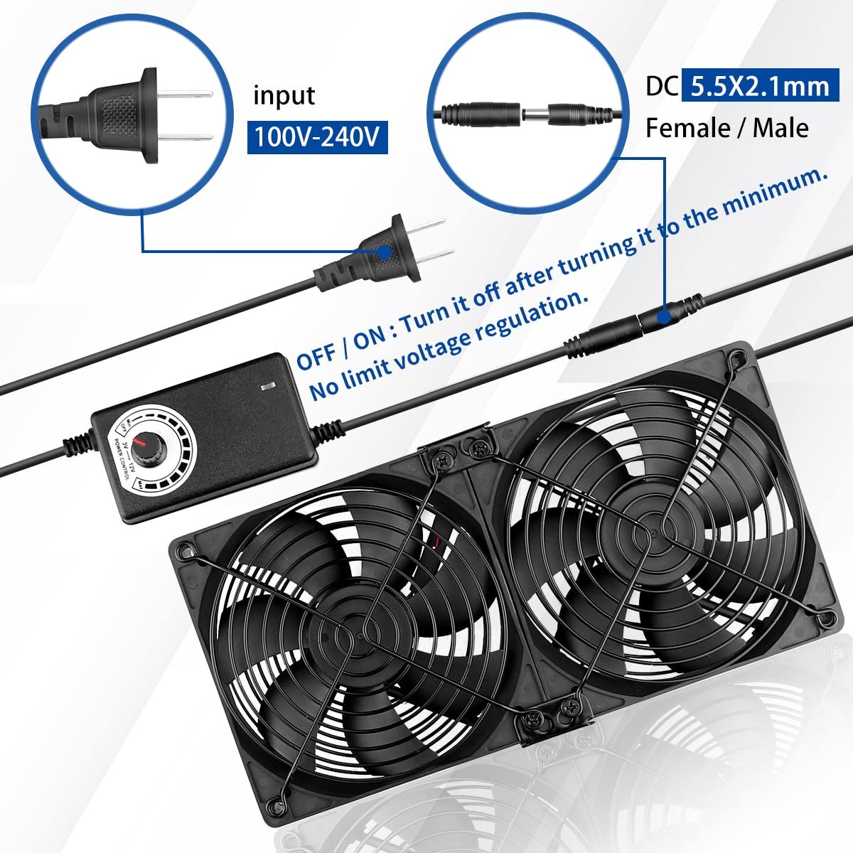 6 x 120mm Server Rack Mount Fan 12V with 100V - 240V AC Power Variable Speed Control, High Airflow for DIY Cooling Mining Rig, Window, AV Cabinets, Home Theater, Refrigerator, Greenhouse 8 6 x 120mm Server Rack Mount Fan 12V with 100V - 240V AC Power Variable Speed Control, High Airflow for DIY Cooling Mining Rig, Window, AV Cabinets, Home Theater, Refrigerator, Greenhouse - Image 8