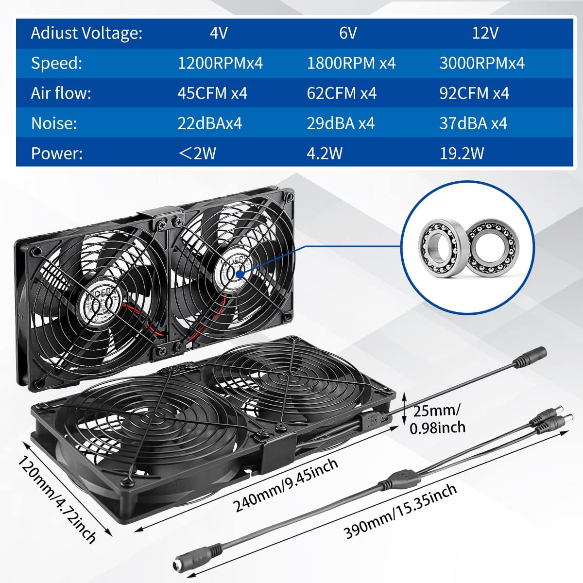 6 x 120mm Server Rack Mount Fan 12V with 100V - 240V AC Power Variable Speed Control, High Airflow for DIY Cooling Mining Rig, Window, AV Cabinets, Home Theater, Refrigerator, Greenhouse 9 6 x 120mm Server Rack Mount Fan 12V with 100V - 240V AC Power Variable Speed Control, High Airflow for DIY Cooling Mining Rig, Window, AV Cabinets, Home Theater, Refrigerator, Greenhouse - Image 9