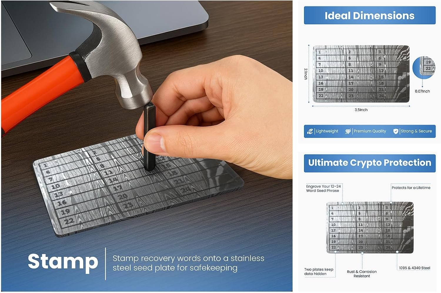 Damascus Steel Wallet Seed Phase 24 words Security Safe Storage Metal Card for Bitcoin & Crypto, Premium Handcrafted Wallet Accessory Collectible EDC Gift Compatible with Trezor, Ledger, OneKey 7 Damascus Steel Wallet Seed Phase 24 words Security Safe Storage Metal Card for Bitcoin & Crypto, Premium Handcrafted Wallet Accessory Collectible EDC Gift Compatible with Trezor, Ledger, OneKey - Image 7