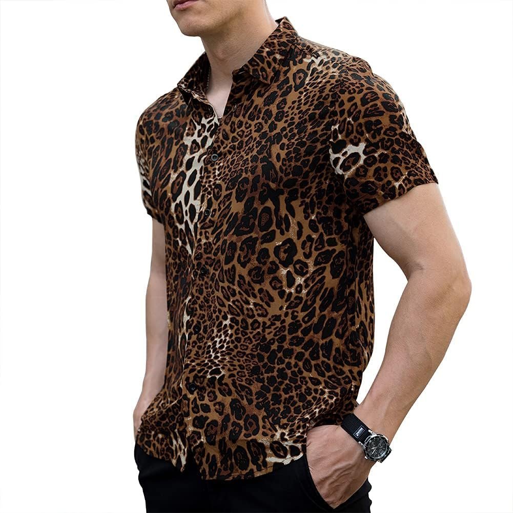 LOGEEYAR Mens Fashion Shirts Leopard Snakeskin Print Button Down Summer Short Sleeve Casual Shirt 4 LOGEEYAR Mens Fashion Shirts Leopard Snakeskin Print Button Down Summer Short Sleeve Casual Shirt - Image 4