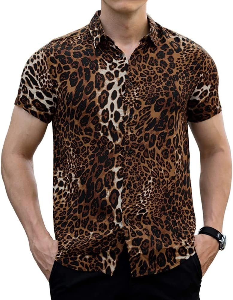LOGEEYAR Mens Fashion Shirts Leopard Snakeskin Print Button Down Summer Short Sleeve Casual Shirt 2 LOGEEYAR Mens Fashion Shirts Leopard Snakeskin Print Button Down Summer Short Sleeve Casual Shirt - Image 2