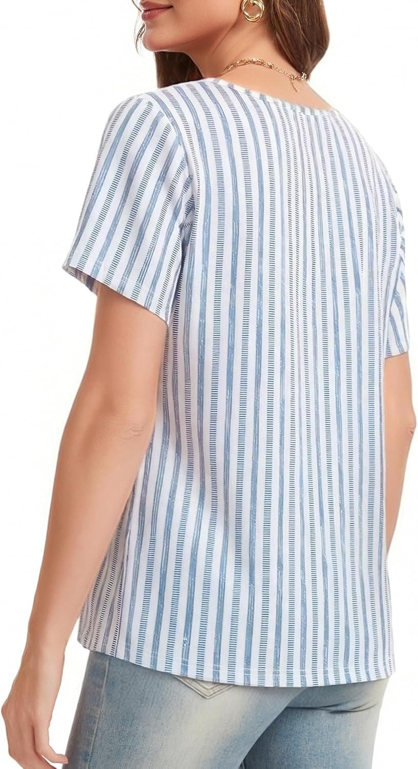 Short Sleeve Shirts for Women Tunic Tops Asymmetric Square Neck with Decorative Buttons Loose Fit Summer Casual 5 Short Sleeve Shirts for Women Tunic Tops Asymmetric Square Neck with Decorative Buttons Loose Fit Summer Casual - Image 5